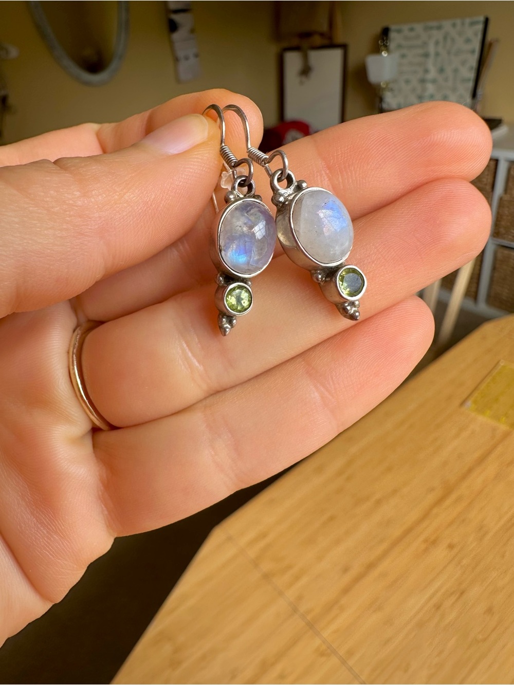 925 Moonstone and Peridot Earrings